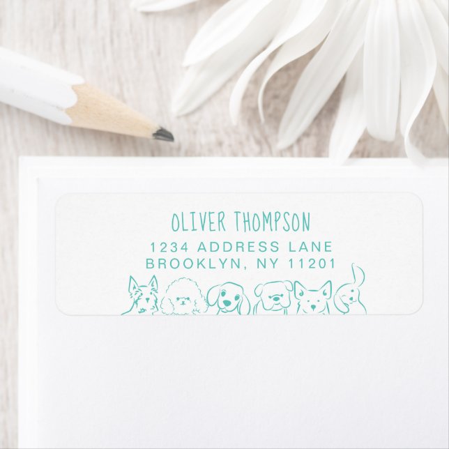 Minimalist Teal Cute Dogs Sketch Return Address (Insitu)