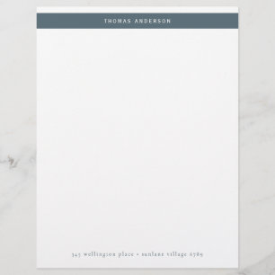 Minimalist Teal Grey Simple Stripe Name Address Letterhead