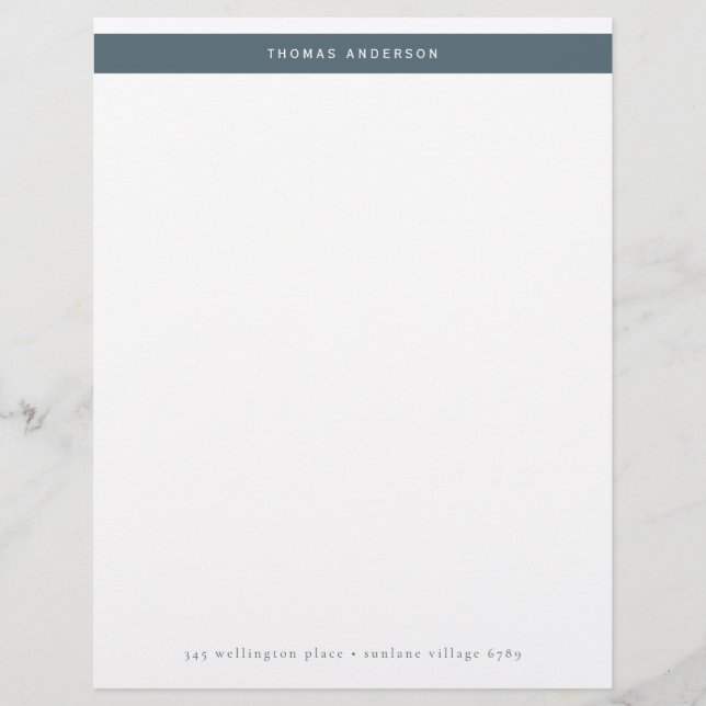 Minimalist Teal Grey Simple Stripe Name Address Letterhead (Front)