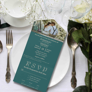 Minimalist Teal Ivory Text Photo Website Email All In One Invitation