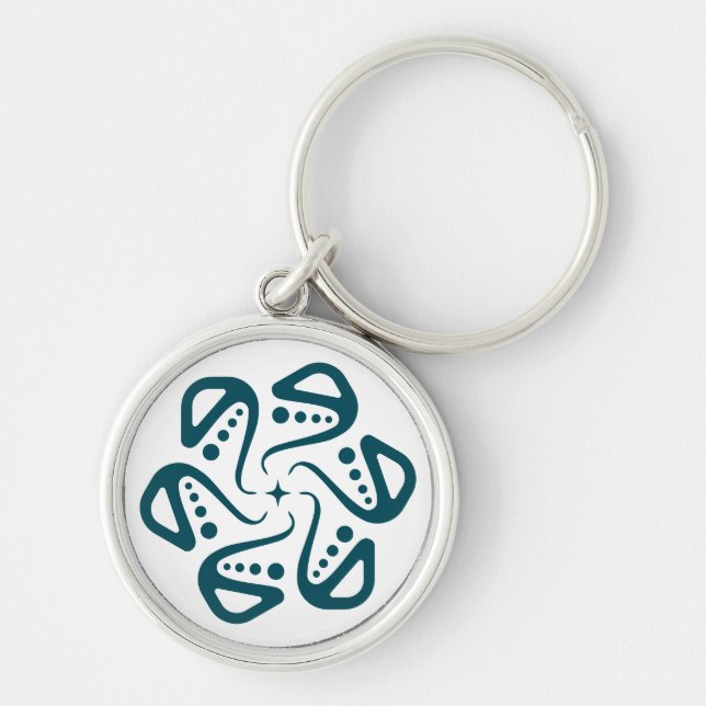 Minimalist Teal Octopus Tentacle Mandala Art Keychain (Front)