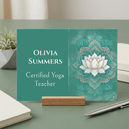 Minimalist Teal Sacred Lotus Yoga Reiki Instructor Business Card