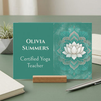 Minimalist Teal Sacred Lotus Yoga Reiki Instructor Business Card
