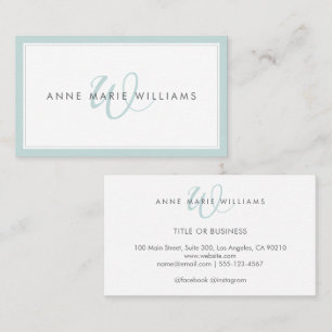 Minimalist Teal Script Two Border Monogram Business Card