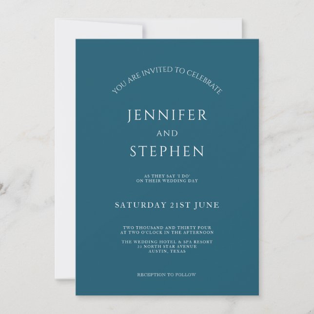 Minimalist Teal Simple Clean Elegant Wedding Invitation (Front)
