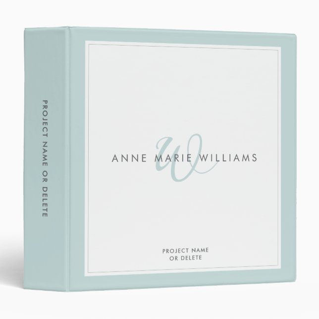 Minimalist Teal Two Border Monogram  Binder (Front/Spine)