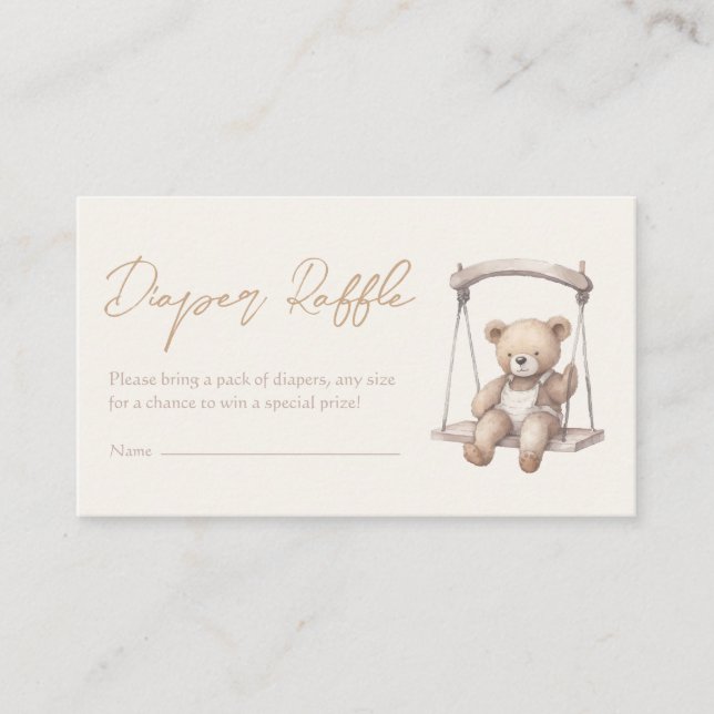 Minimalist Teddy Bear Baby Shower Diaper Raffle Enclosure Card (Front)