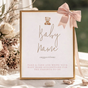 Minimalist Teddy Bear Baby Shower Name Suggestions Poster