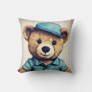 Minimalist Teddy Bear Printed Throw Pillow