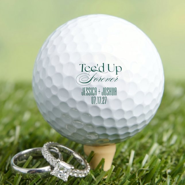 Minimalist Tee'd Up Forever Custom Wedding Favour Golf Balls (Elegant Gold Wedding Favor Golf Balls)