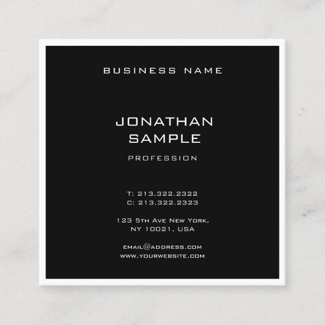 Minimalist Template Modern Clean Elegant Black Top Square Business Card (Front)