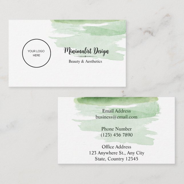 MINIMALIST TEMPLATE WATERCOLOR GREEN BUSINESS CARD (Front/Back)