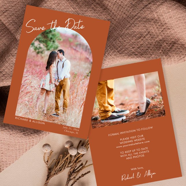 Minimalist terra cotta modern photo Save the Date Invitation (Creator Uploaded)