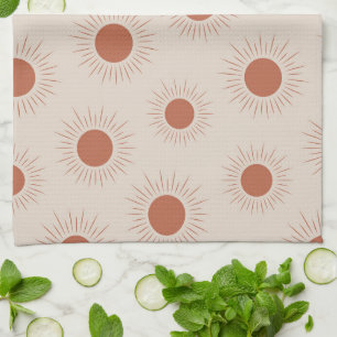 Minimalist Terracotta Abstract Boho sun pattern Kitchen Towel