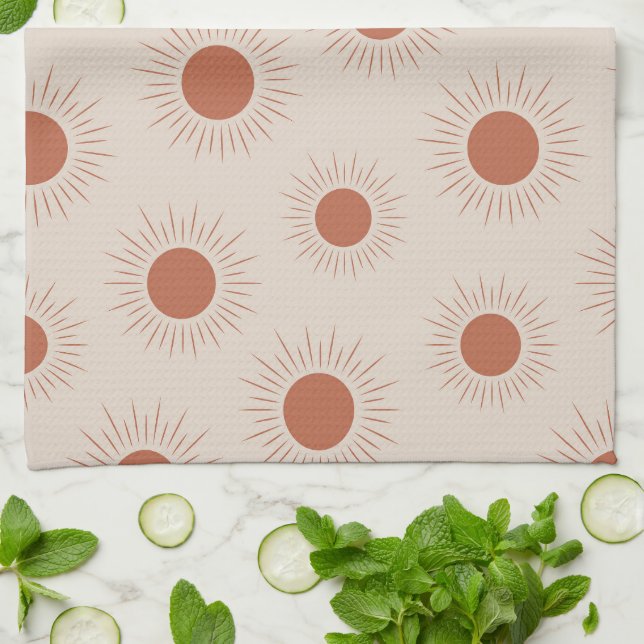 Minimalist Terracotta Abstract Boho sun pattern Kitchen Towel (Folded)