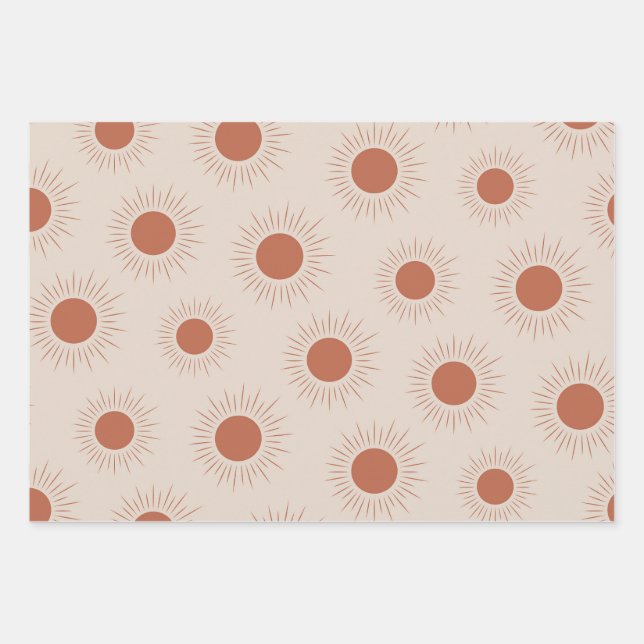 Minimalist Terracotta Abstract Boho sun pattern Wrapping Paper Sheet (Front)