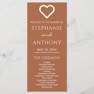 Minimalist Terracotta And White Heart Wedding  Program