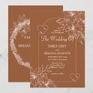  Minimalist terracotta boho  Burnt Orange  Wedding Invitation