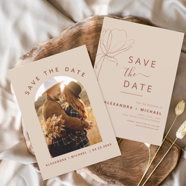 Minimalist Terracotta Boho Save the Date Photo (Creator Uploaded)