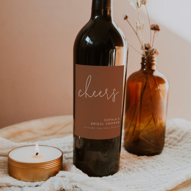 Minimalist Terracotta Bridal Shower Wine Label (Creator Uploaded)