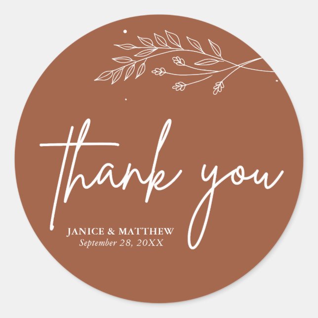 Minimalist Terracotta Burnt Orange Boho Wedding Classic Round Sticker (Front)