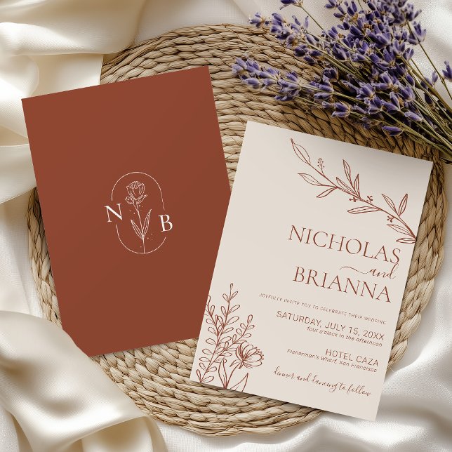 Minimalist Terracotta Burnt Orange Boho Wedding Invitation (Creator Uploaded)