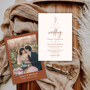 Minimalist Terracotta Burnt Orange Boho Wedding Invitation