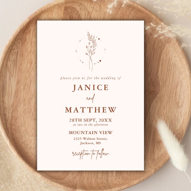Minimalist Terracotta Burnt Orange Boho Wedding Invitation (Creator Uploaded)