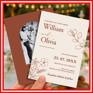 Minimalist Terracotta Burnt Orange Boho Wedding Invitation