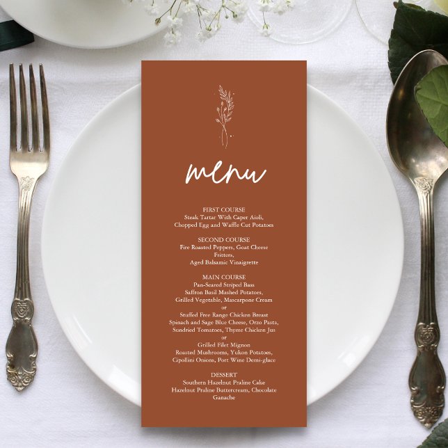 Minimalist Terracotta Burnt Orange Boho Wedding Menu (Creator Uploaded)