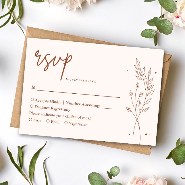 Minimalist Terracotta Burnt Orange Boho Wedding RSVP Card (Creator Uploaded)