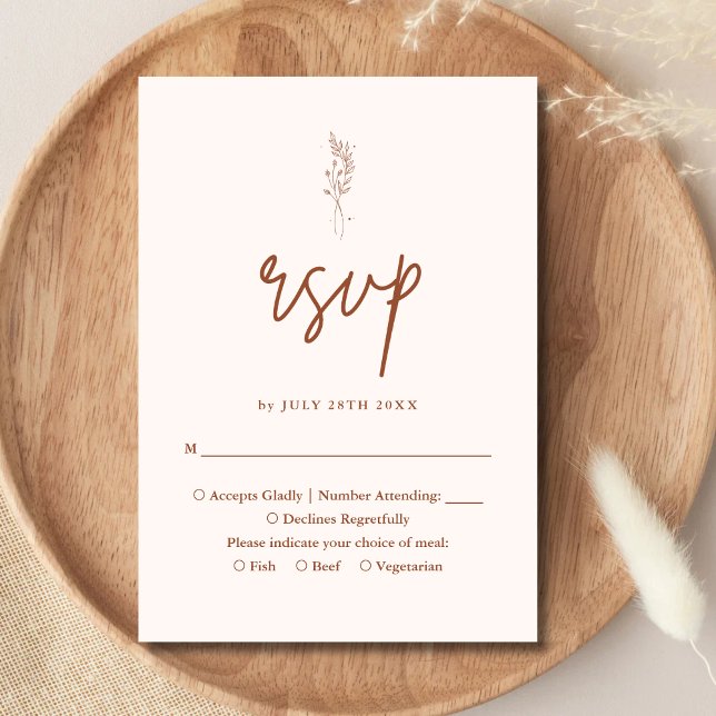 Minimalist Terracotta Burnt Orange Boho Wedding RSVP Card (Creator Uploaded)