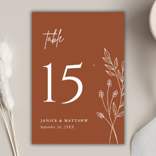 Minimalist Terracotta Burnt Orange Boho Wedding Table Number