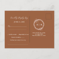 Minimalist terracotta Burnt wedding RSVP Postcard