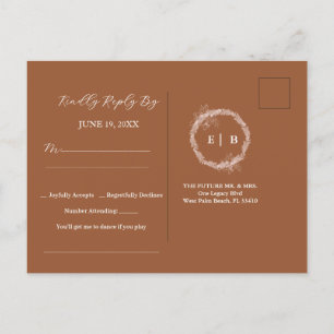 Minimalist terracotta Burnt wedding RSVP Postcard