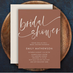 Minimalist Terracotta Calligraphy Bridal Shower Invitation
