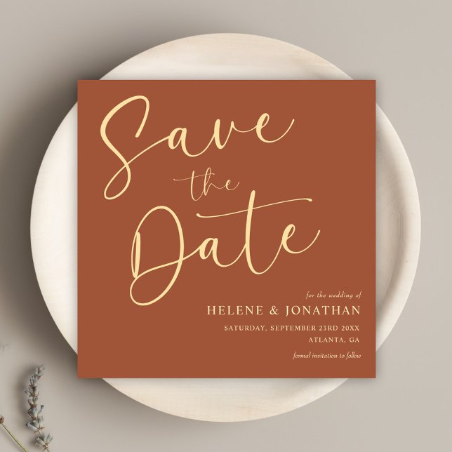 Minimalist Terracotta Calligraphy Elegant Wedding Save The Date (Minimalist Terracotta Calligraphy Elegant Wedding Save The Date)