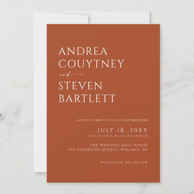 Minimalist Terracotta Fall Wedding  Invitation (Front)