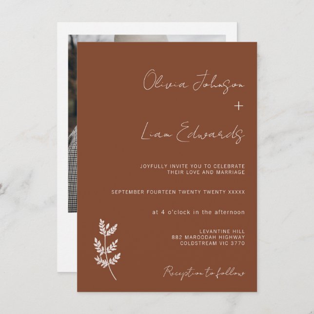 Minimalist Terracotta Fern Bohemian Wedding Invitation (Front/Back)