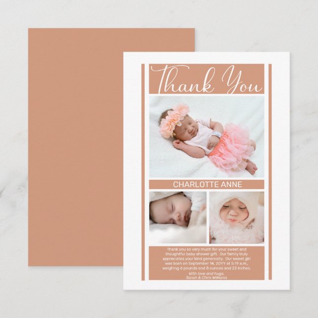 Minimalist Terracotta Girl Baby Shower Thank You (Front/Back)