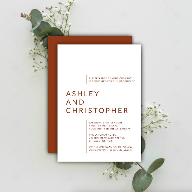Minimalist Terracotta Isolated Names Wedding Invitation (Creator Uploaded)