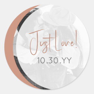 Minimalist Terracotta Just Love Wedding Photo Classic Round Sticker