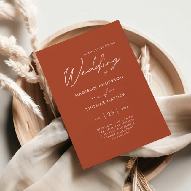 Minimalist Terracotta Modern Typography Wedding Invitation (Creator Uploaded)