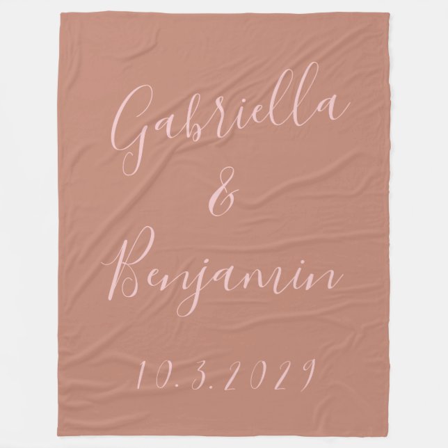 Minimalist Terracotta Personalized Names Wedding Fleece Blanket (Front)