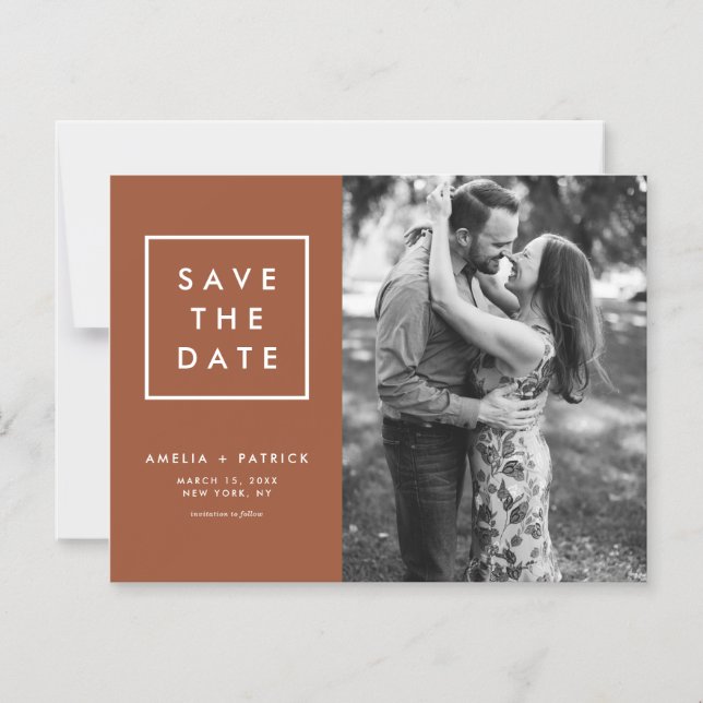 Minimalist Terracotta Photo Save the Date Magnetic Invitation (Front)