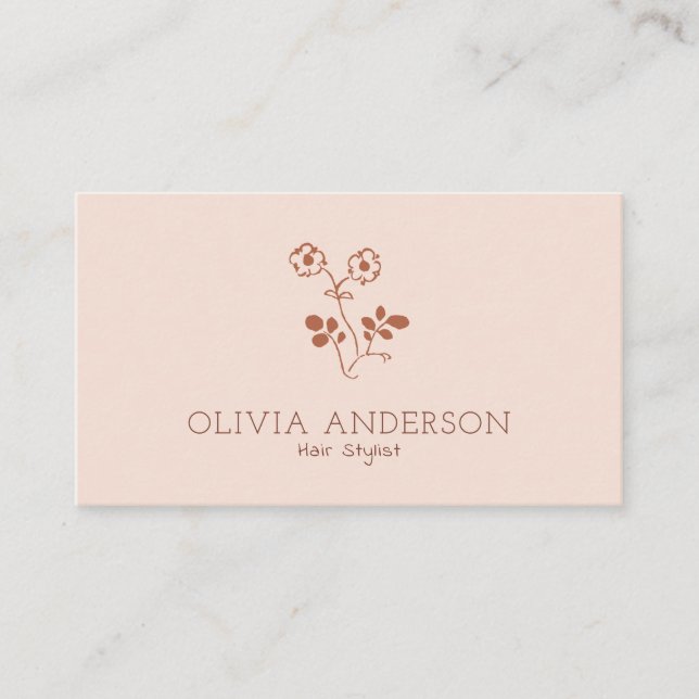 Minimalist Terracotta QR Code Floral Line Art  Business Card (Front)