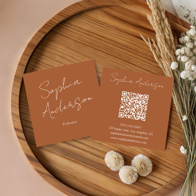 Minimalist Terracotta Qr Code Square Business Calling Card (Creator Uploaded)