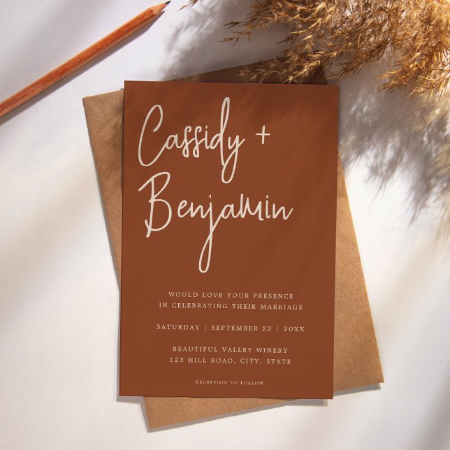 Minimalist Terracotta Script Modern Wedding Invitation (Creator Uploaded)