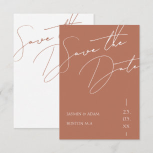 Minimalist Terracotta Script Typography Wedding Save The Date
