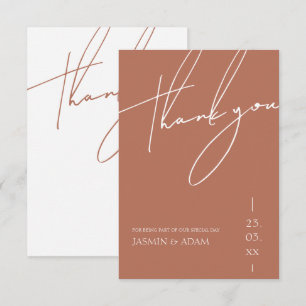 Minimalist Terracotta Script Typography Wedding Thank You Card